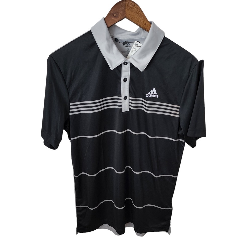 NWT Adidas Black Stripe Climalite Polo Golf Short Sleeve Shirt Small MSRP $60